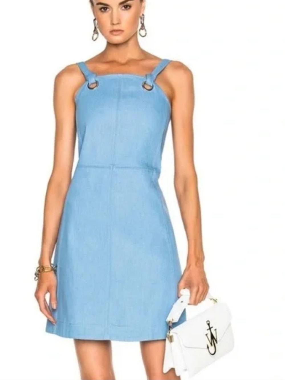 Rag & Bone Suffolk Perriwinke Pale Blue Crisp Silver Accent Apron Mini Dress